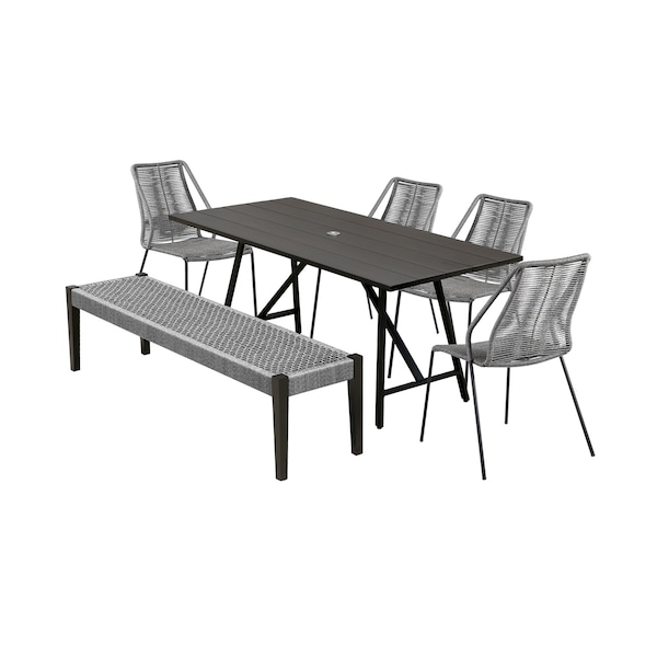 Armen Living Koala Clip and Camino 6 Piece Outdoor Dining Set in Dark Eucalyptus with Gray Rope 840254333826 - main
